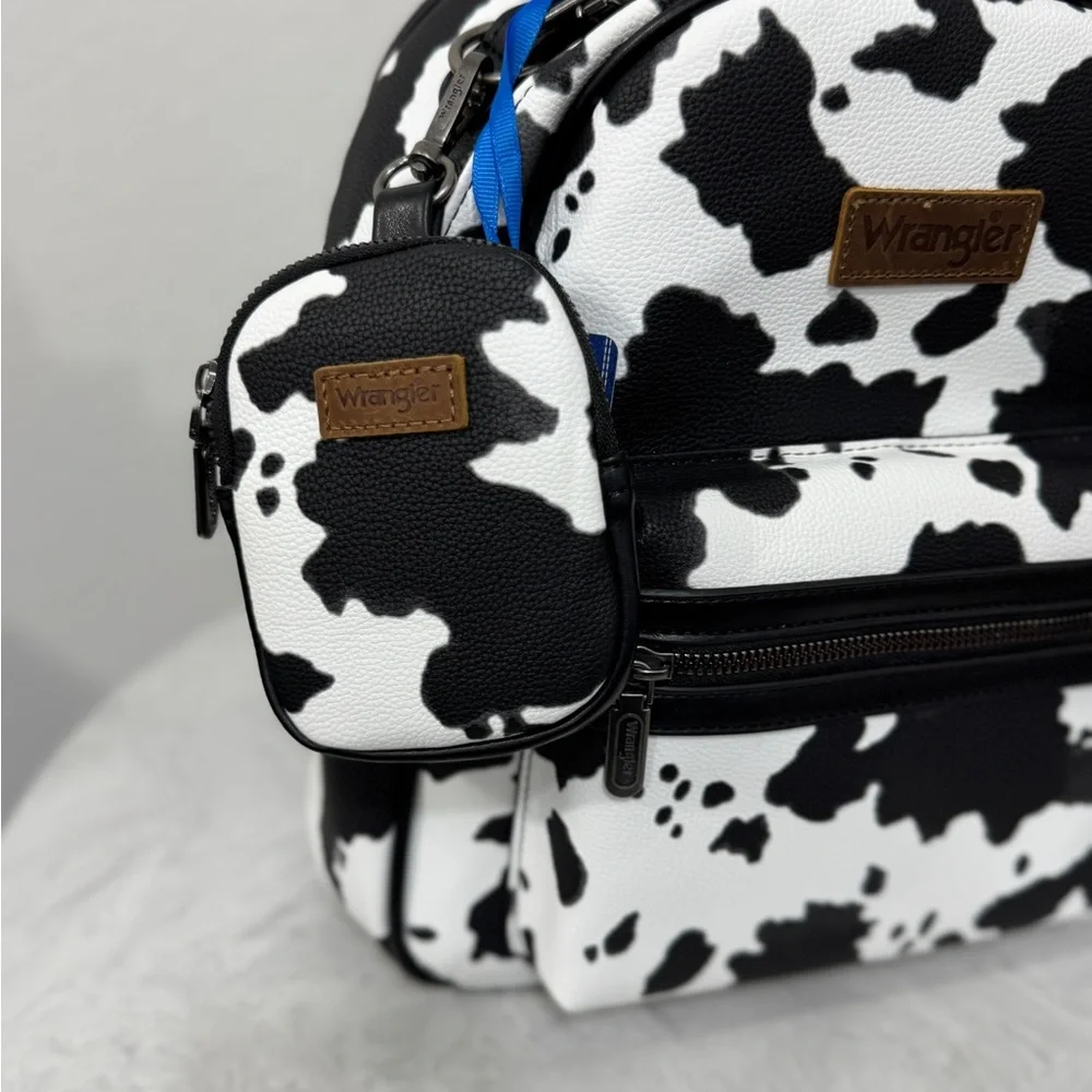 Wrangler Cow Print Backpack With Coin Pouch - Black NWT